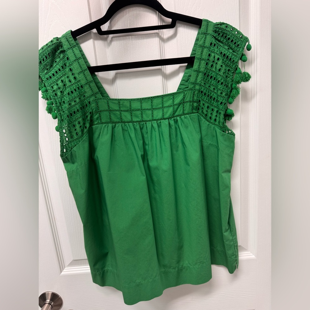 J. Crew Green Crochet Yoke Sleeveless Camisole